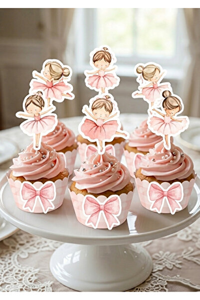 gökçem 12 li BALERİN Temalı Cupcake Süsü Kürdan Süs Topper