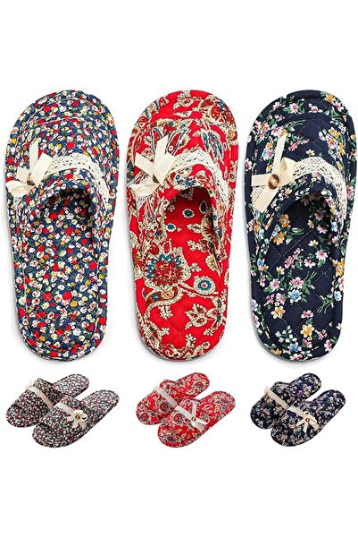 EXCEFORE URBANNX 3 Pairs Floral Cotton House Slippers for Women, Open Toe Ind...