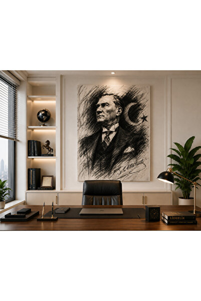 kuzey perakende Atatürk Kanvas Tablo - Siyah Beyaz
