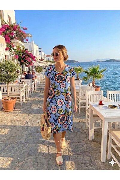 AYASOFYA OTANTIK Women's Ethnic Patterned Short Sleeve Midi Dress