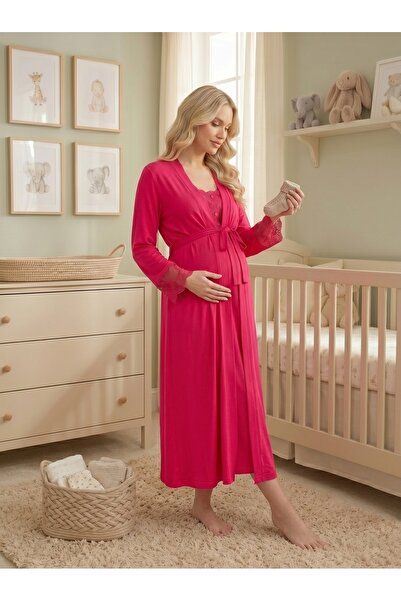 Lohusa Homewear الموسم الجديد، تصميم بحزام عريض وأزرار باللون الفوشيا، مزين ب...
