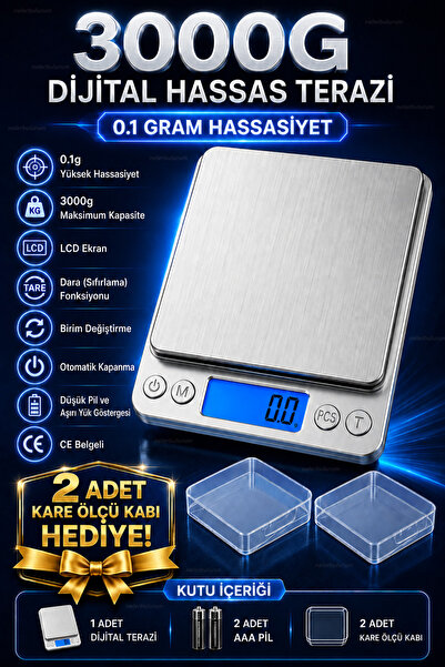 nelerbulurum Yüksek Kaliteli 3000 Gr Dijital Hassas Mutfak Terazisi 0.1 Gr Öl...