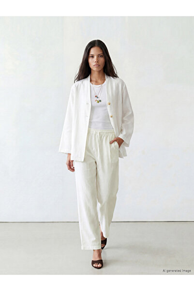 LC Waikiki Nevavm Women's Pants with Elastic Waist and Difference in Color