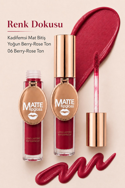 Sudedi Home Permanent Matte Liquid Lipstick Waterproof Matte Lipgloss Waterproof Dusty Rose Nude Tone Intense Color Lipstick 06 Berry-Rose