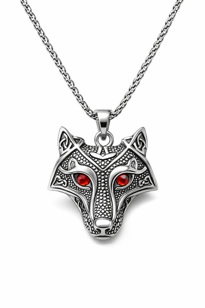Omark Cotton Nordic Wolf Steel Necklace