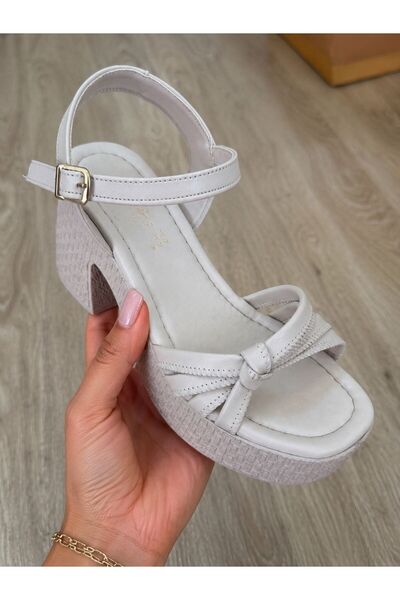 PLN SHOES Women's Round Toe Knot Detailed Wedge Heeled Comfortable Sandals