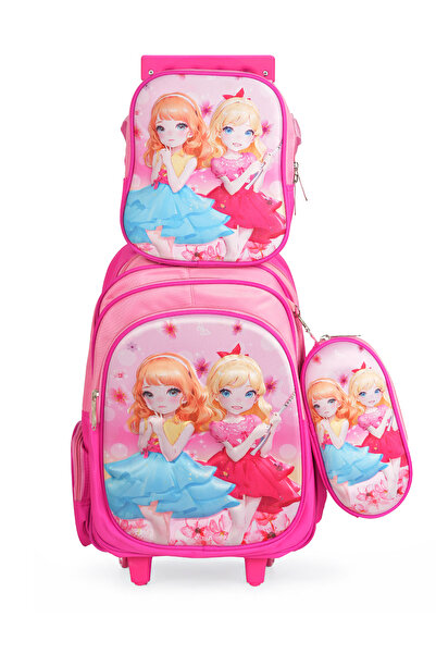 KTMC 3D Cartoon Dancing Girl Tripple Set Pen Bag, Lunch Bag, School Trolley B...