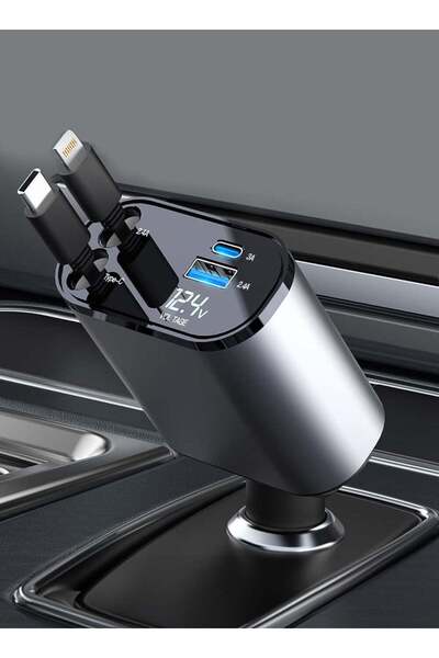 GULF GALLERY EzzySo 12/24V 120W Fast Car Charger with Retractable Charging Ca...