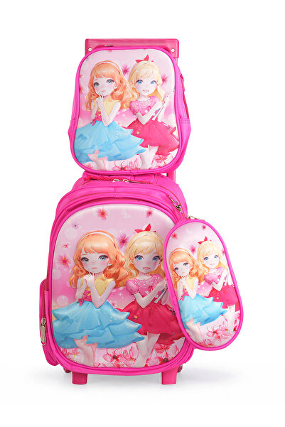 KTMC 3D Cartoon Dancing Girl Tripple Set Pen Bag, Lunch Bag, School Trolley B...