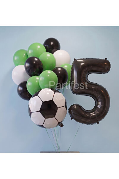 Partifest Futbol Konseptli Doğum Günü Balon Seti - Siyah Folyo Rakam Balonlu ...
