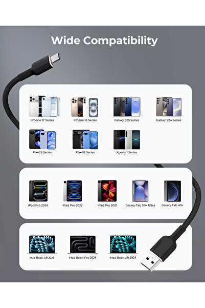 AUKEY Circlit AC 15W Cable 1.8m. DTY Braided USB-A to USB-C