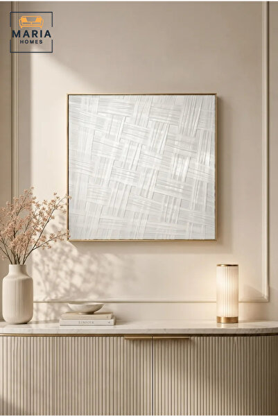 MARIA HOMES Textured Basket Weave Wall Art with Gold Frame – Modern Abstract ...