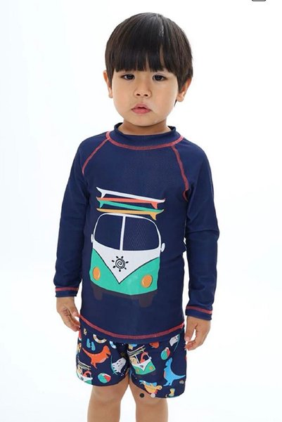DeKuBaby New Season Character Patterned Children's Swimsuit Set with Sun Protection Hat and Swim Shorts