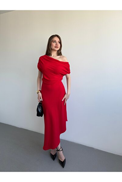 solena sln Rochie de damă cu umeri goi, decolteu bărcuță, croială asimetrică,...