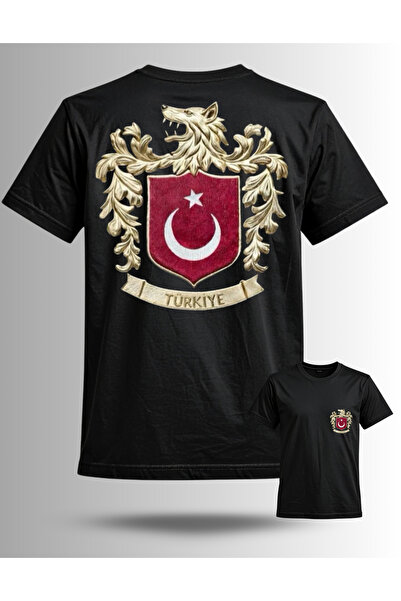 TİMİSİVA Unisex Oversized Printed Crew Neck Short Sleeve Black T-Shirt