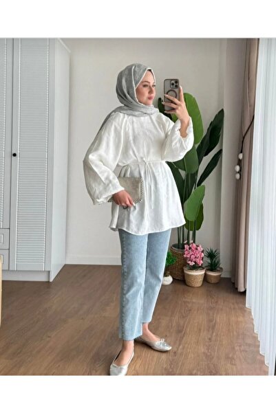 Karipkız Moda Balon Kol Bel Bağlamalı Tesettür Gömlek