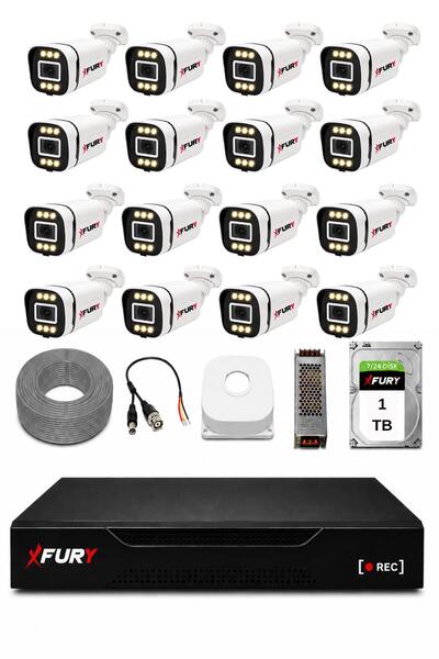 FURY 16 Kameralı 5MP Lens 1080P 6 Warm LED Renkli Gece Görüşlü Güvenlik Kamer...