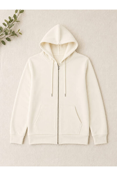 LU DUE Unisex Design Comfortable Soft Textured Off-White Zippered Cardigan Sw...