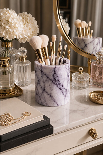 Marbello Marble Toothbrush Holder Cotton Swab Holder Makeup Brush Holder Pen ...