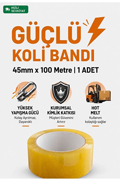 YK Ambalaj Şeffaf Hot Melt Koli Bandı 45 mm x 100 Metre Güçlü Yapışkanlı Pake...