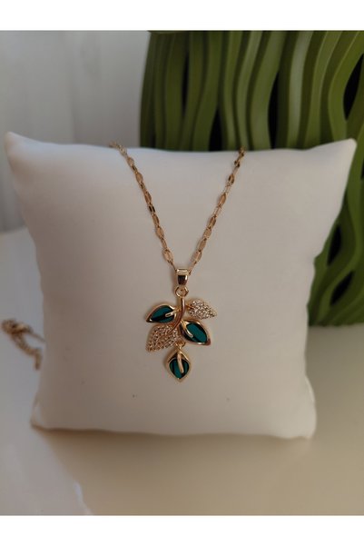 lavante butik kendini özel hisset Steel Women's Necklace with Zircon Stone Leaf Detail