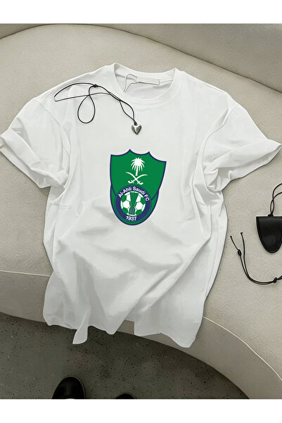 SAUDI Men’s Loose Oversized Black T-Shirt, Minimal Al Nassr FC Crest Logo Pri...