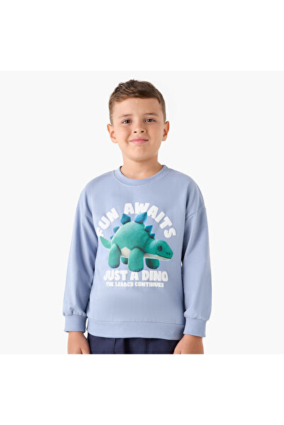 Juniors Dinosaur Print Sweatshirt with Long Sleeves