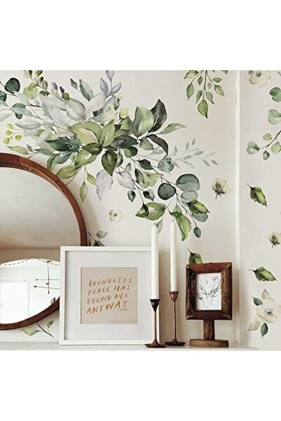 The Bros Watercolor Floral Arrangement Peel and Stick Wall Decals, Green, Cream
