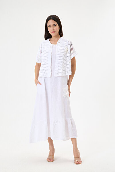 della moor White Italian Long Linen Dress with Jacket Size 38 - 42