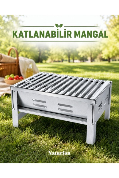 Naturion Katlanabilir Mangal Galvanizli Gövde Paslanmaz Izgara Kamp Piknik Ba...