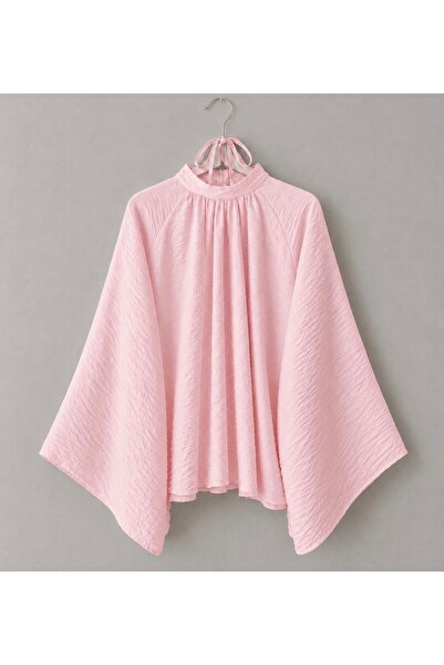 KEVRA Self-Textured Bat Sleeve Blouse with Tie Detail