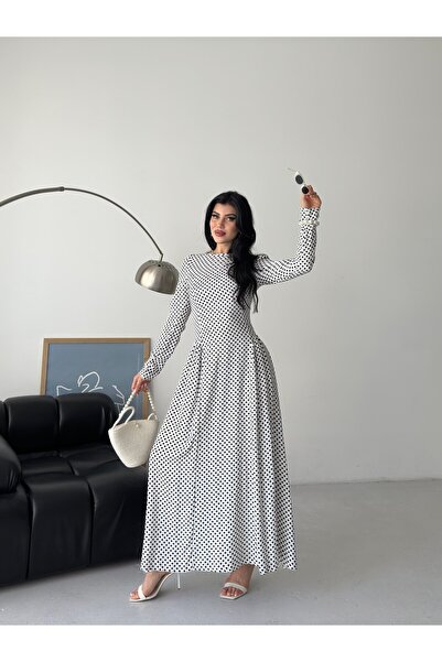 D'RECCY Women's Viscose Cotton Polka Dot Long Tunic Dress