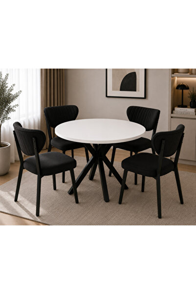 Cosargroup ELMA Sandalye 90X90 ÇAP Yemek Masası Mutfak Masası 4 Kişilik Masa ...