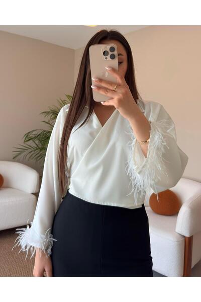 OTRİŞLİ BEYAZ SATEN GÖMLEK
