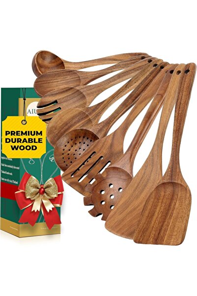 Generic 9-Piece Teak Wood Kitchen Utensil Set, Wooden Spoons for Cooking, Woo...
