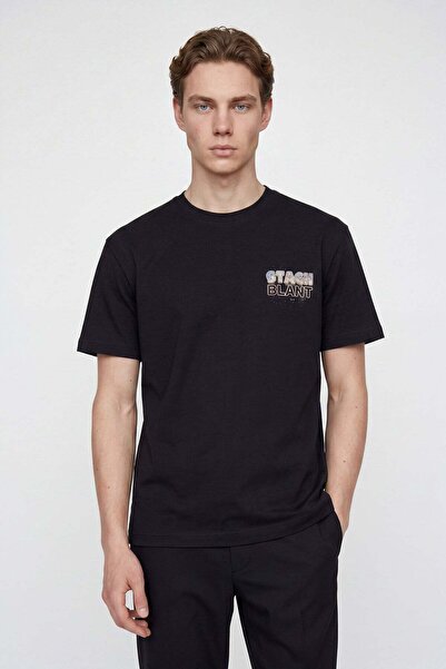HAKKE Ανδρικό T-SHIRT με στάμπα και γράμματα στο λαιμό