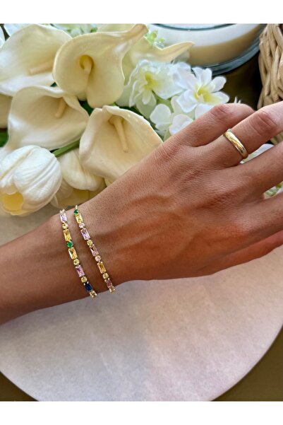 Merishe Jewerly Gold Multi-Colored Thin Baguette Stone 1 Anti-Tarnish Bracele...