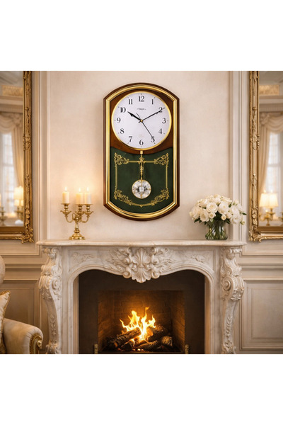 Vivendo Ceas de perete elegant, stil clasic, pendul decorativ, finisaj lemn c...