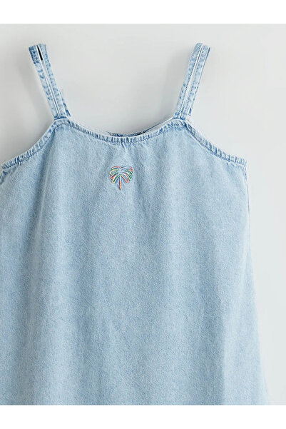 LC Waikiki Blue Embroidery Detailed Girl's Jean Dress