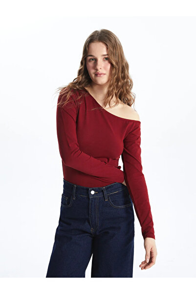 LC Waikiki Burgundy Boat Neck Women's T-Shirt