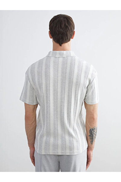 LC Waikiki Ecru Polo Neck Striped Men's T-Shirt