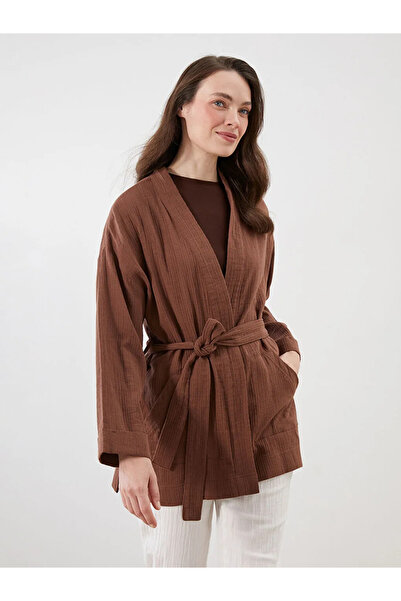 LC Waikiki Brown Shawl Collar Textured Women's Kimono