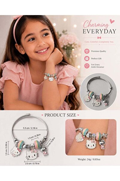 Hello Kitty Cat Cartoon Cat Charm Bracelet for Girls Adjustable Stainless Ste...