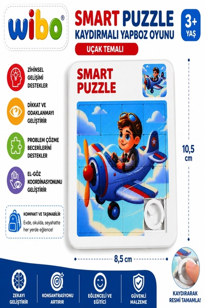 Wibo Kaydırmalı Puzzle Yapboz Oyunu Uçak Temalı Zeka ve Dikkat Geliştirici Eğ...