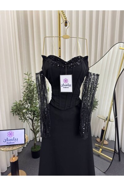 Bailsan Black Taffeta Dress with Separate Sleeves