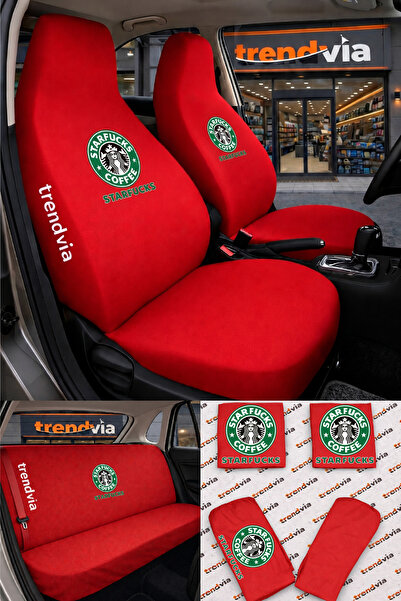 trivexa Starfucks Logo Car Seat Cover Front and Rear Set – Combed Cotton Lycr...