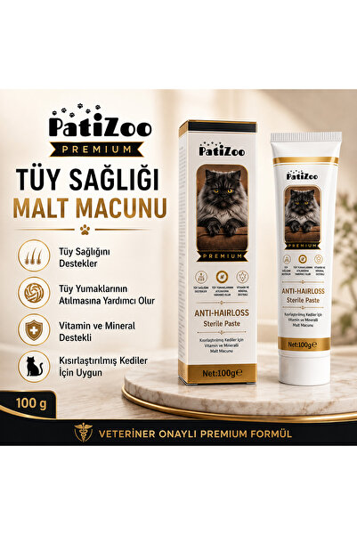 Premium Sterile Kedi Malt Macunu 100 g | Tüy Sağlığı Desteği, Tüy Yumağı Kontrolü, Vitamin ve Mineral Destekli, Kısırlaştırılmış Kediler İçin Uygun