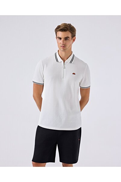 Ellesse Βαμβακερό λευκό ανδρικό μπλουζάκι πόλο με λαιμόκοψη 6Sm5051