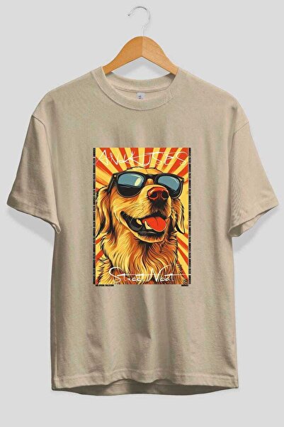 Ankhises For Dog Lovers 31 Front Dog Print Beige Oversize T-Shirt 100% Cotton...