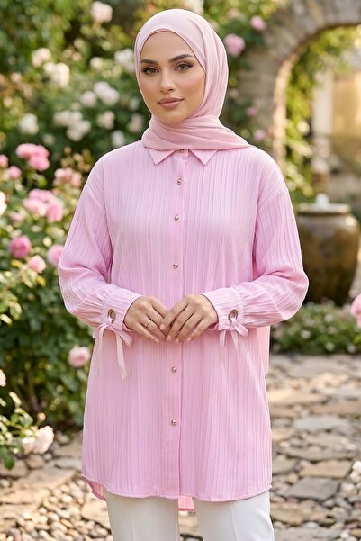 TOFİSA Kuşgözlü Detaylı Tunik Pembe - 2103-PEMBE